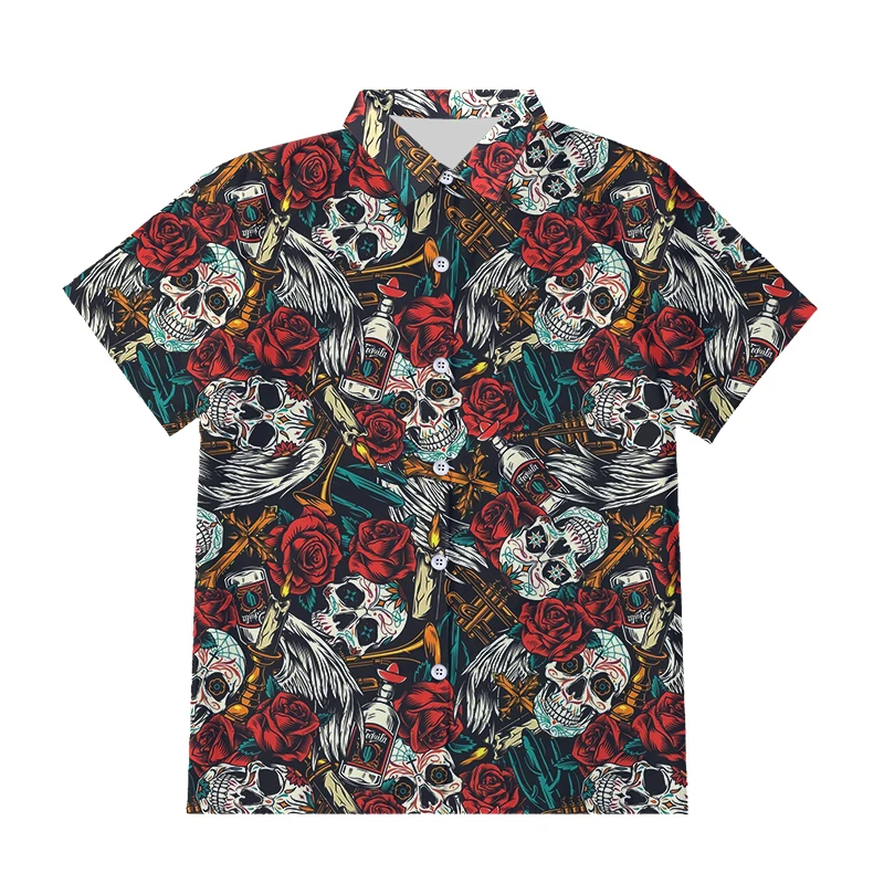 

IFPD EU/US Size Skull Flower Cool Button Shirts Mens Wine Bottle 3D Printed Shirt Men Summer Hip Hop Streetwear Plus Size