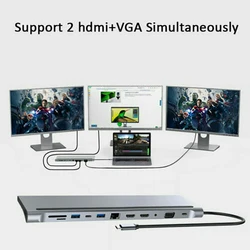 Station d'accueil pour ordinateur portable, 12 en 1, type c, USB 3.0, HDMI, 4K, VGA, PD, Hub pour MacBook 