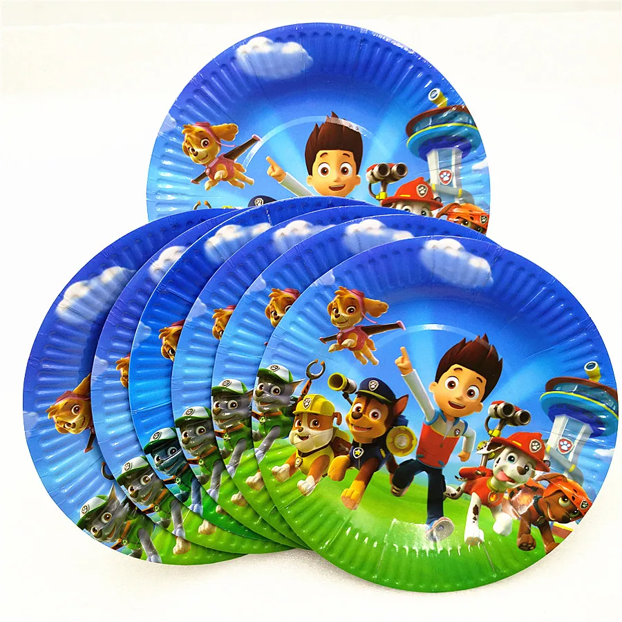 Paper Plate 10pc 6 шт./компл. с рисунками из мультфильма «Щенячий патруль» Кепки для детей счастливыми День рождения поставки вечерние подкладкой детская верхняя одежда с День рождения поставки Кепки вечерние свадебные сувениры - Цвет: Paper Plate 10pc