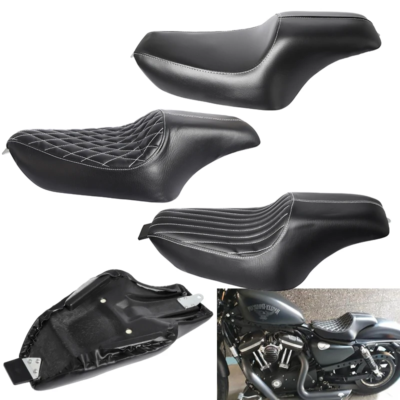 

Motorcycle Black Leather Two Up Driver Front Rear Passenger Cushion Seat For Harley Sportster XL883 1200 2004-2016 15 14 13 12