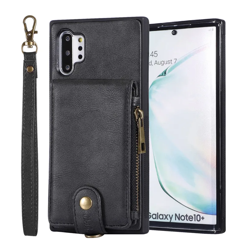Black Чехлы для samsung Galaxy Note 10 Модный кожаный чехол на молнии для телефона держатель для карт чехол-кошелек для Galaxy Note 10 plus чехол - Цвет: Black