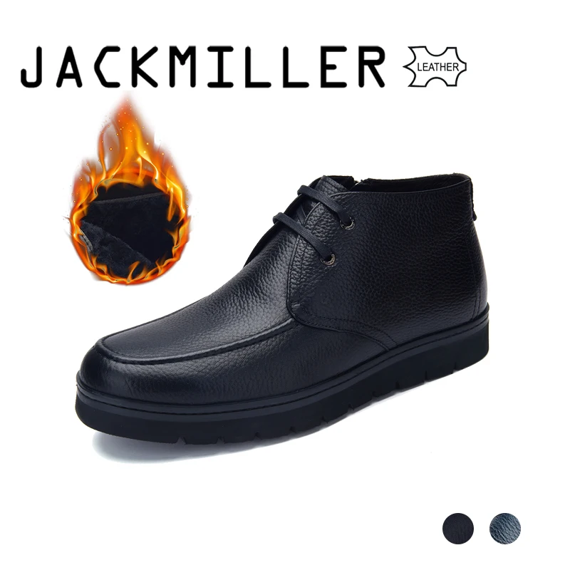 Jackmiller/Мужская обувь; зимние ботинки; мужские ботинки из коровьей кожи высокого качества; Натуральная шерсть; теплые удобные повседневные ботинки на толстой подошве; цвет черный, темно-синий