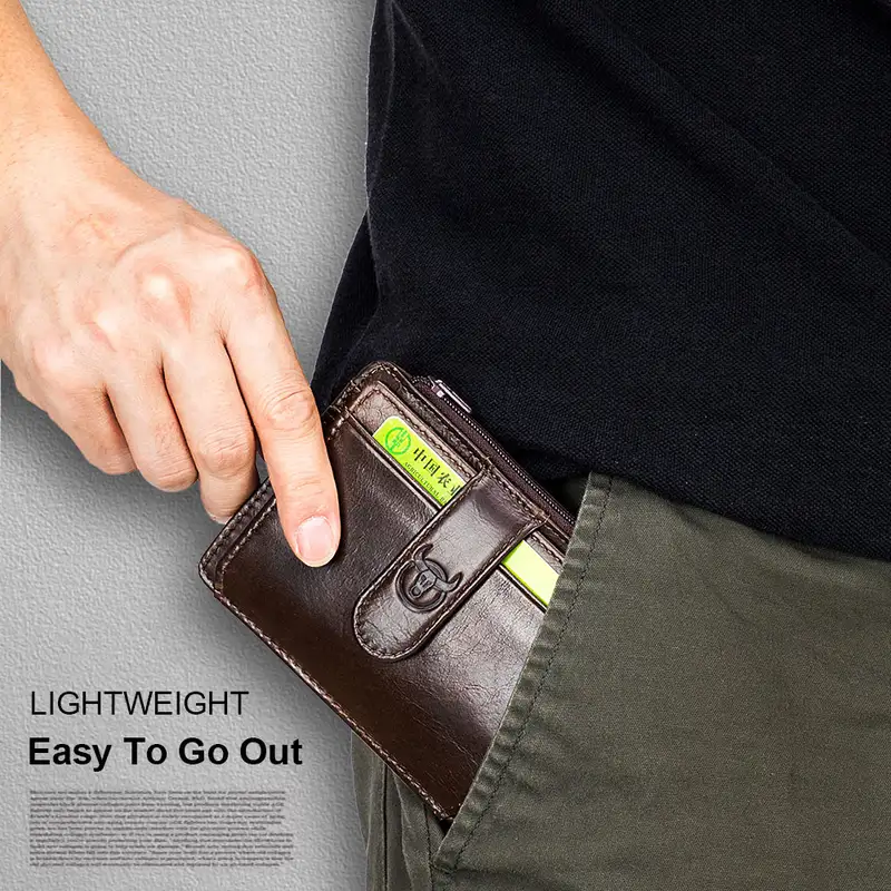 BULLCAPTAIN Genuine Leather RFID Blocking Zipper Card Holder Credit Cart Wallet Mini Slim Wallet Card & Id Holders Man Business - Image 2