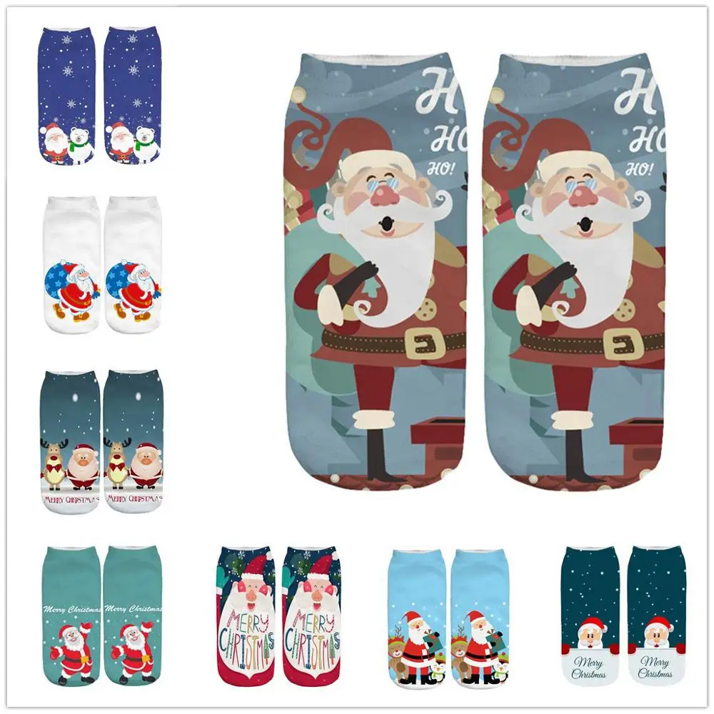 Женский 3D Рождественский Санта и олень печати средней длины носки леди повседневная работа Бизнес Спортивные носки Chaussettes Femmes