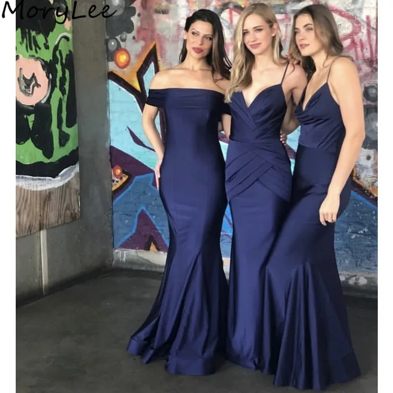 Bridesmaid Dresses Navy Blue Sleeveless Mermaid Satin Bridesmaid Dresses With Zipper Back Wedding Party Bridemaid Gowns
