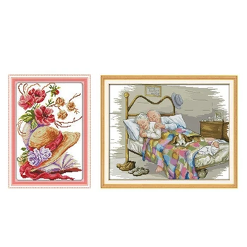 

Embroidery Set 11CT py Flower Cap Pattern Cross Stitch 33 x 44cm & Old Couple Pattern Cross Stitch 57 x 46 cm