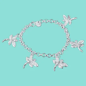 

925 Sterling Silver Five Dragonfly Pendant Bracelet For Woman Charm Wedding Engagement Fashion Party Jewelry