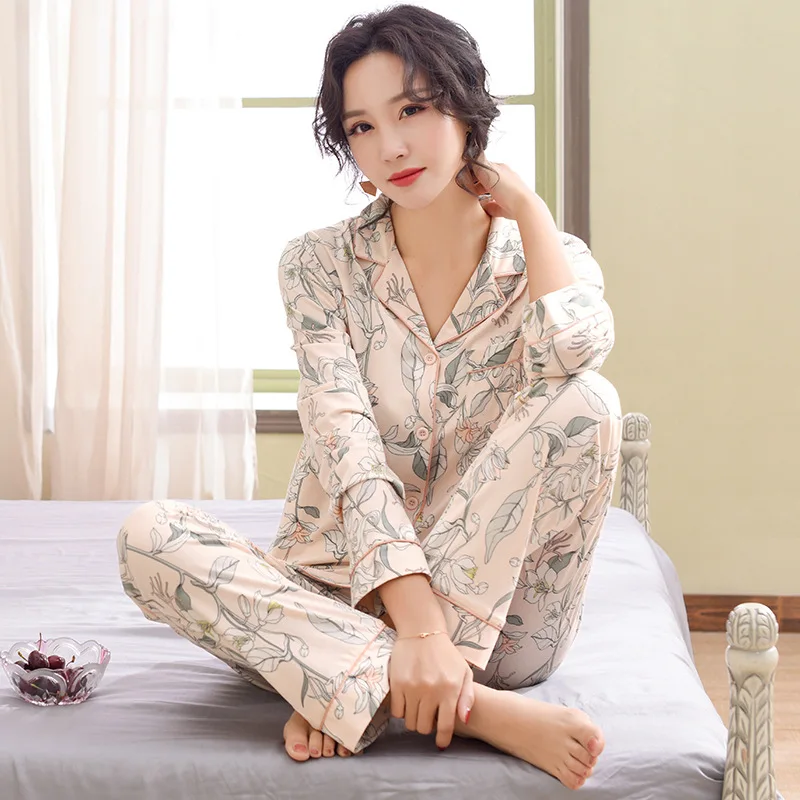

Pajamas Women's Autumn & Winter Pure Cotton Long Sleeve Thin Loose-Fit Plus-sized Middle-aged Mom Cotton Spring And Autumn Homew