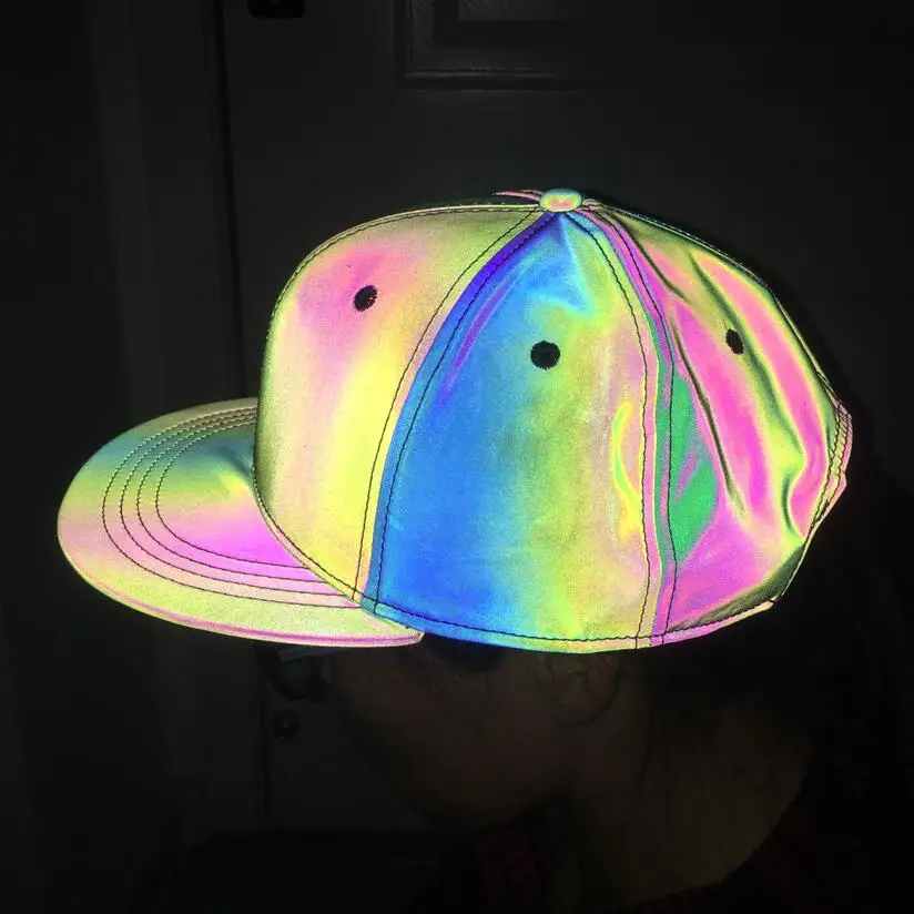 Высококачественный цветной, отражающий бейсболки хип-хоп snapback мужские и женские радужные Цветные Светоотражающие шапки уличная Прямая