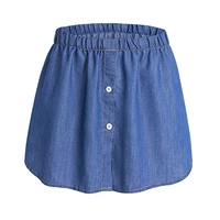 New Women Spring Denim False Hem Layering Fake Top Lower Sweep Skirt Buttons Irregular A-Line Half Shirt Blouse Skirt Extenders 2