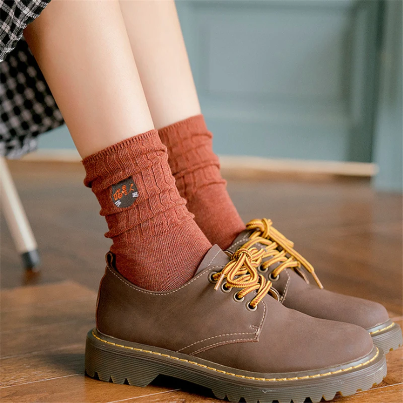 Cartoon Cat Embroidery New Cotton Short Socks Fashion Japanese Solid Color Concise Women Sock Spring Autumn Winter Cute Socks