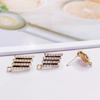 

KC Gold Color Plated Rhinestone Stud Earrings Simple Eardrop Pendant Charms Jewelry Component Diy Handmade Material 6pcs