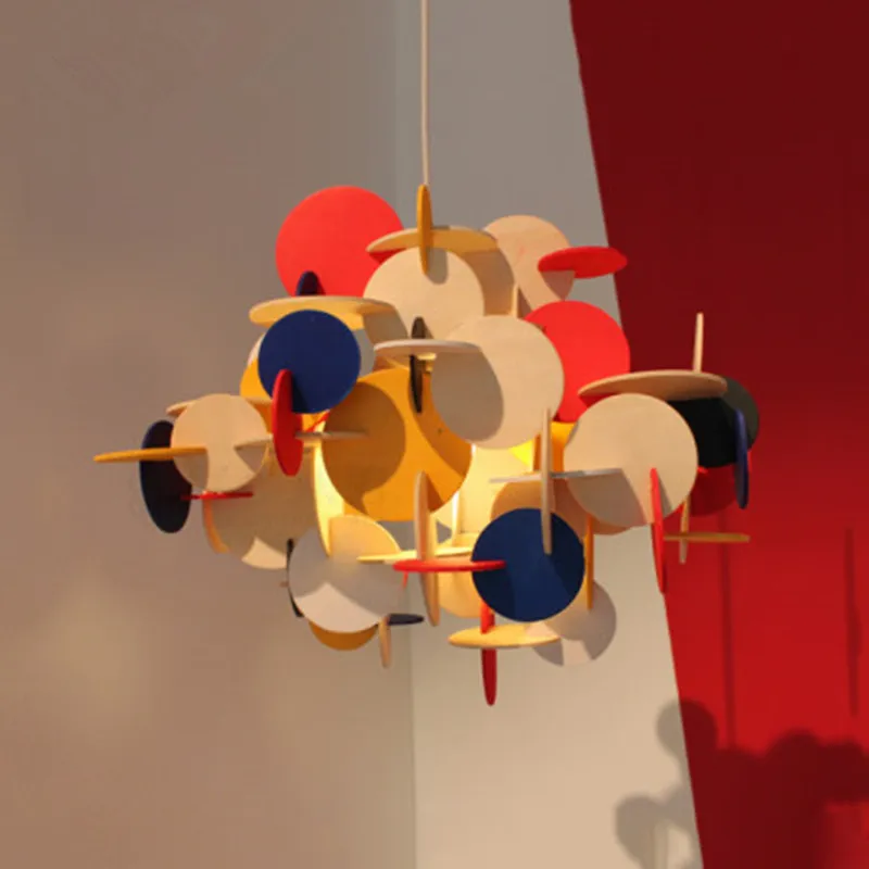 Modern Loft Multicolor DIY Wood Pendant Light Creative Italy Designer Kid's room Hanging Led Fixtures Free Shipping | Лампы и