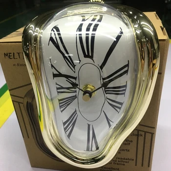 

1PC Creative Wall Clock Melting Clock Watch Melting Time Flow Desktop Twisted Clock-Gold Use On A Shelf Or Hung On A Desk