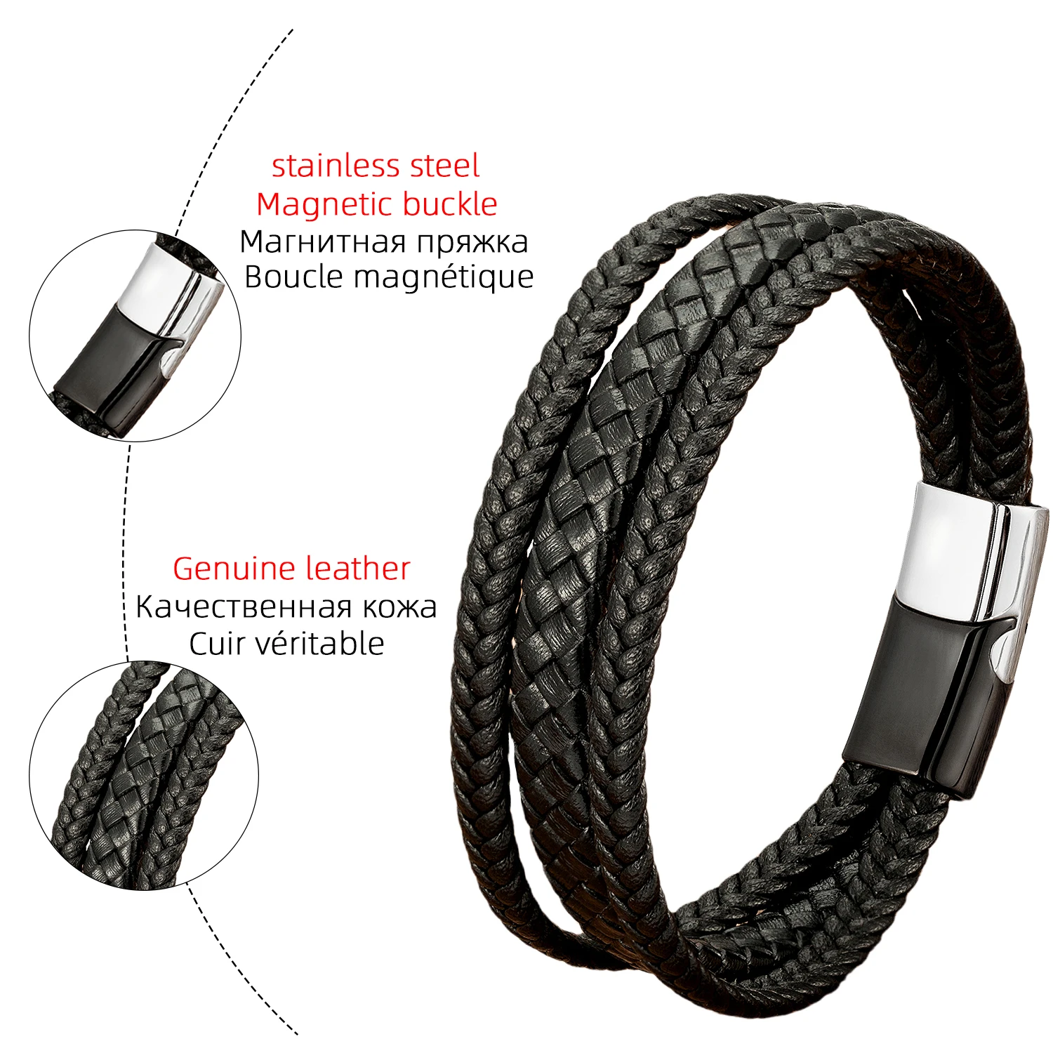 Vintage Brown Black Rope Chain Multilayer Leather Bracelet Men's Jewelry Stainless Steel Clasp Braided Wrap Bracelets For Women - Image 6