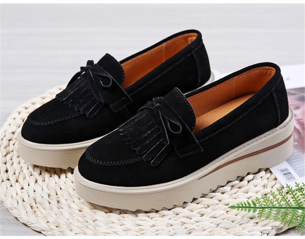 HX 2859-2019 Fashion Tassel Women's Platforms Shoes Genuine Leather Womans Sneakers-5