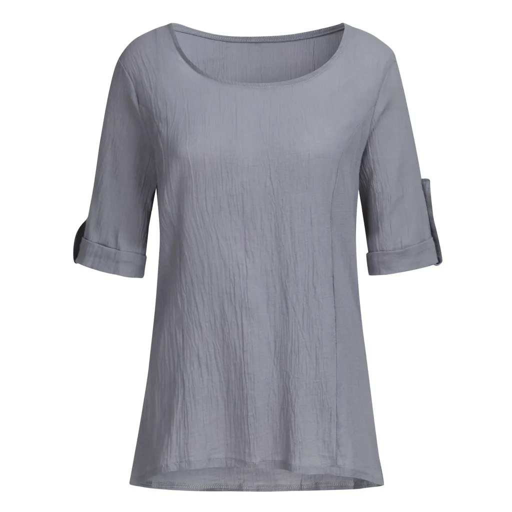 Gray Женская Туника VogueBlusas с вырезом лодочкой и откатным рукавом, рубашка, свободные топы, красивая летняя Винтажная футболка, домашняя одежда, большие размеры XXL - Цвет: Gray
