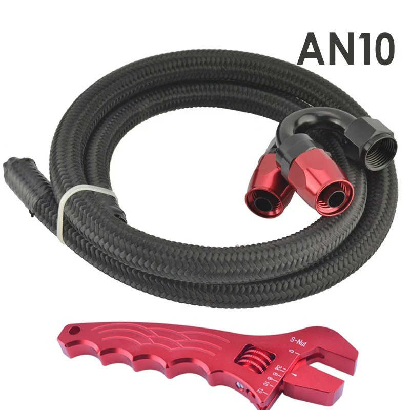 AN4/6/8/10 USB кабель с нейлоновой оплеткой масло/Топливный шланг 1 м трубы+ прямой+ 180 градусов Поворотный фитинг Масляный шланг Конец адаптер комплект с красным гаечный ключ - Цвет: AN10