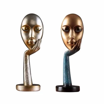 

2x Human Meditators Abstract Lady Face Character Resin Statues Sculpture Art Crafts Figurine Silver & Blue