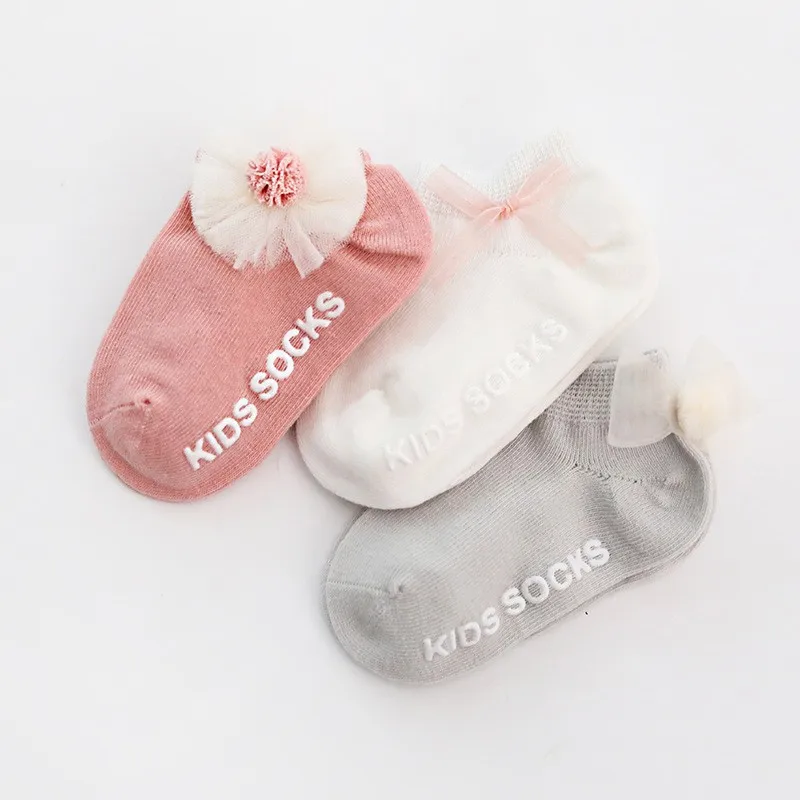 

3 Pairs/lot 0 to 24M Spring Summer Baby Socks Solid Color Infant Baby Floor Socks Soft Cotton Anti-slip Boat Socks For Girls