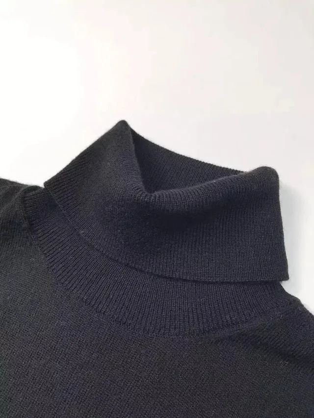 Осенне-зимние шерстяные кашемировые женские свитера с высоким воротом и открытой вилкой