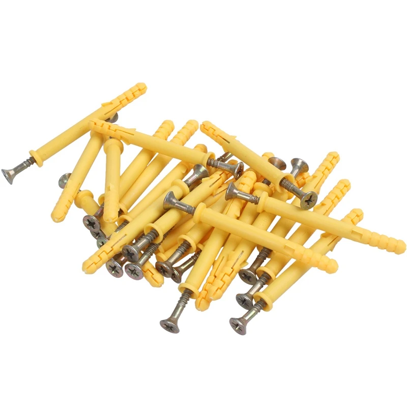 Горячая HG-25pcs Пластиковые 6x60 мм стеновые винты анкерные дюбеля w саморезы, желтый и бронзовый