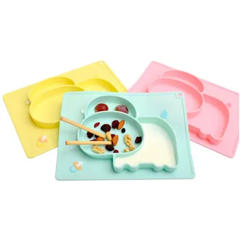 

Children Cartoon Cow Silicone Plate Tableware Baby Dinner Plate Feeding Training Partition Bowl For Kids Dishe Eating Dinnerware