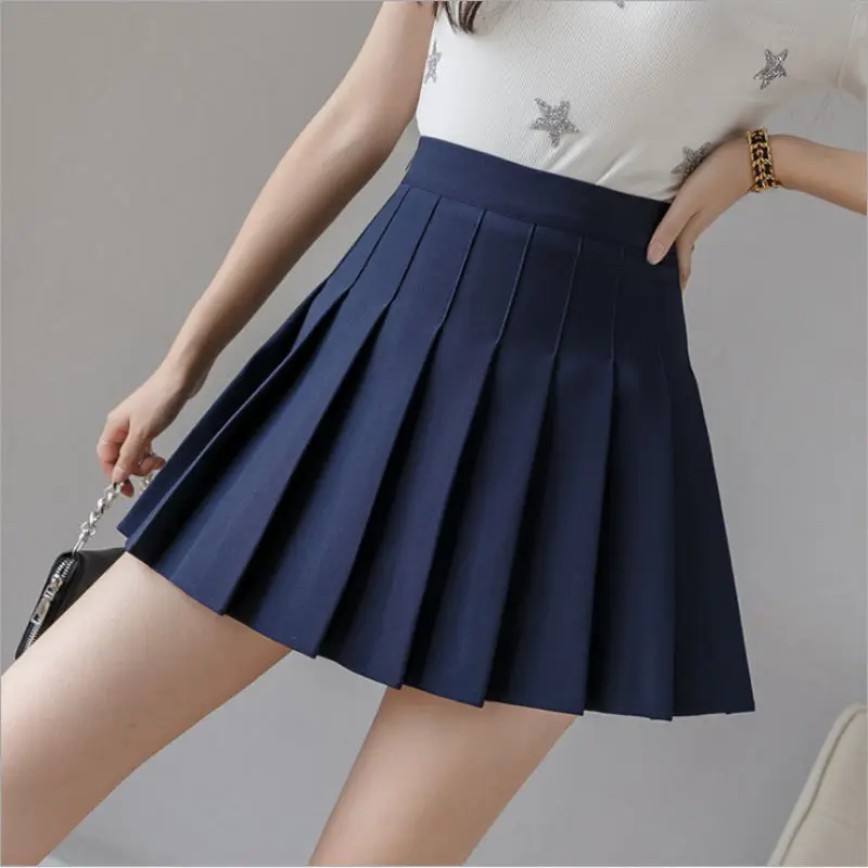 Women Girls Pleated Skirt Tennis Skater Skirt Striped School Uniform A-Line Short Skirt Casual Mini Skirt Lining Shorts 