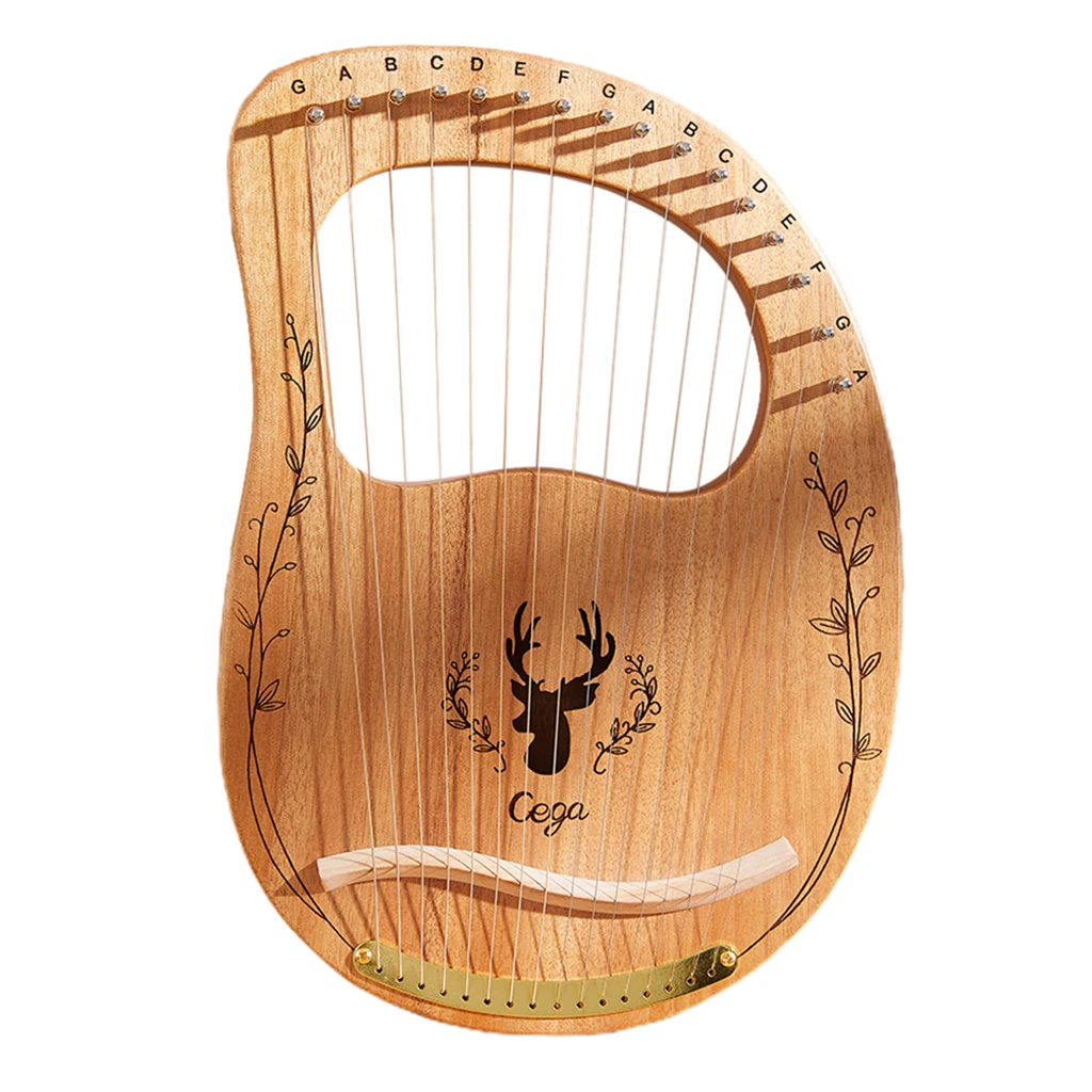 Portable 16-tone Lyre Harp Wooden Mahogany Harp Musical Instrument Beginner Harp Lyre with Tuning Wrench and Carry Bag