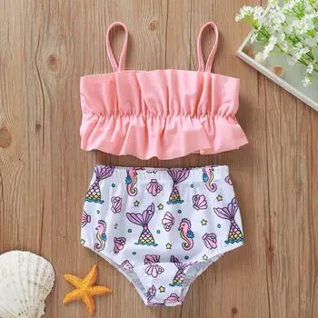 

Kids Sweet Tankini Swimwear Baby Girls Newbron Swimsuit Bathing Suit 2PCS Beachwear Bikini set Strappy Cartoon Costume Swimming
