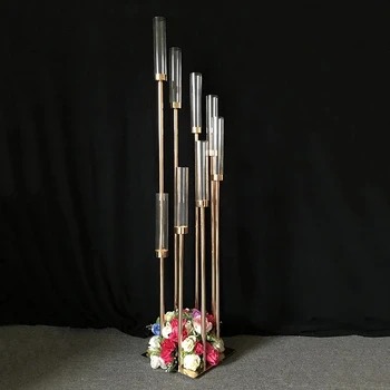 

6pcs/lot 8 Heads Metal Candelabra Gold Candle Holder Acrylic Wedding Table Centerpiece Candle Holders Candelabrum Decoration