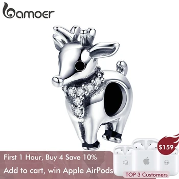 

BAMOER Genuine 925 Sterling Silver Lucky Christmas Elk Charms Animal Beads Fit Charm Bracelets Necklaces Jewelry Gift SCC1003