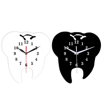 

Timelike 2 Pcs Creative Tooth-Shaped Wall Clock Dental Ornament Wall Clock 3D Acrylic Creative Mirror Wall Sticker Home Decor ,