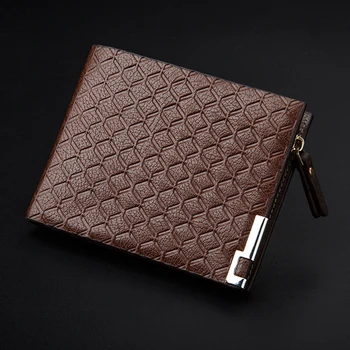 

Men Wallet Luxury Bifold Soft Casual Money Coin Short Synthetic Leather Small Zipper Credit Card Holder Purse Embossed Slim