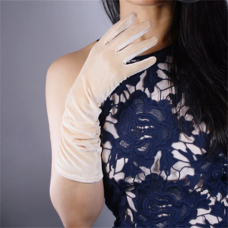 Черные велюровые перчатки 40 см средней и длинной секции Vestido de noche высокие эластичные Лебедь бархат золотой велюр сенсорный женский WSR16