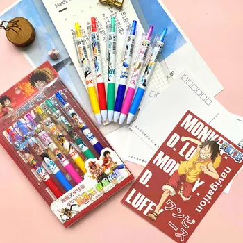 

6pcs/set Animem ONE PIECE Ink Pen Cord 0.5mm Black, Luffy Zoro Nami Usopp Robin Franky Brook Jinbe Fans Collection Postcard