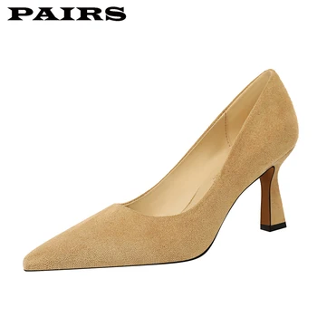 

BigTree Brand Designer Pumps Shoes Women High Heels Sexy Stiletto Faux Suede Classic Office Shoes Black Khaki Red Shoe Plus Size
