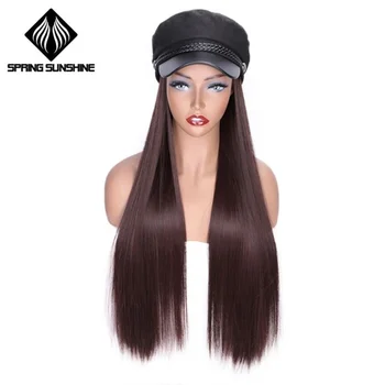 

Synthetic Long Body Wavy PU Fur Beret Cap Hair Extensions Travel Cadet Hat Party Wig Military Hat Newsboy Cap Hair Extension