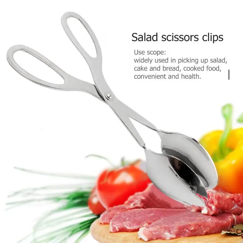 Stainless Steel Kitchen Tongs Barbecue Buffet Salad Pastry Food Scissors Type Cooking Tools Bread Clip Clamp |