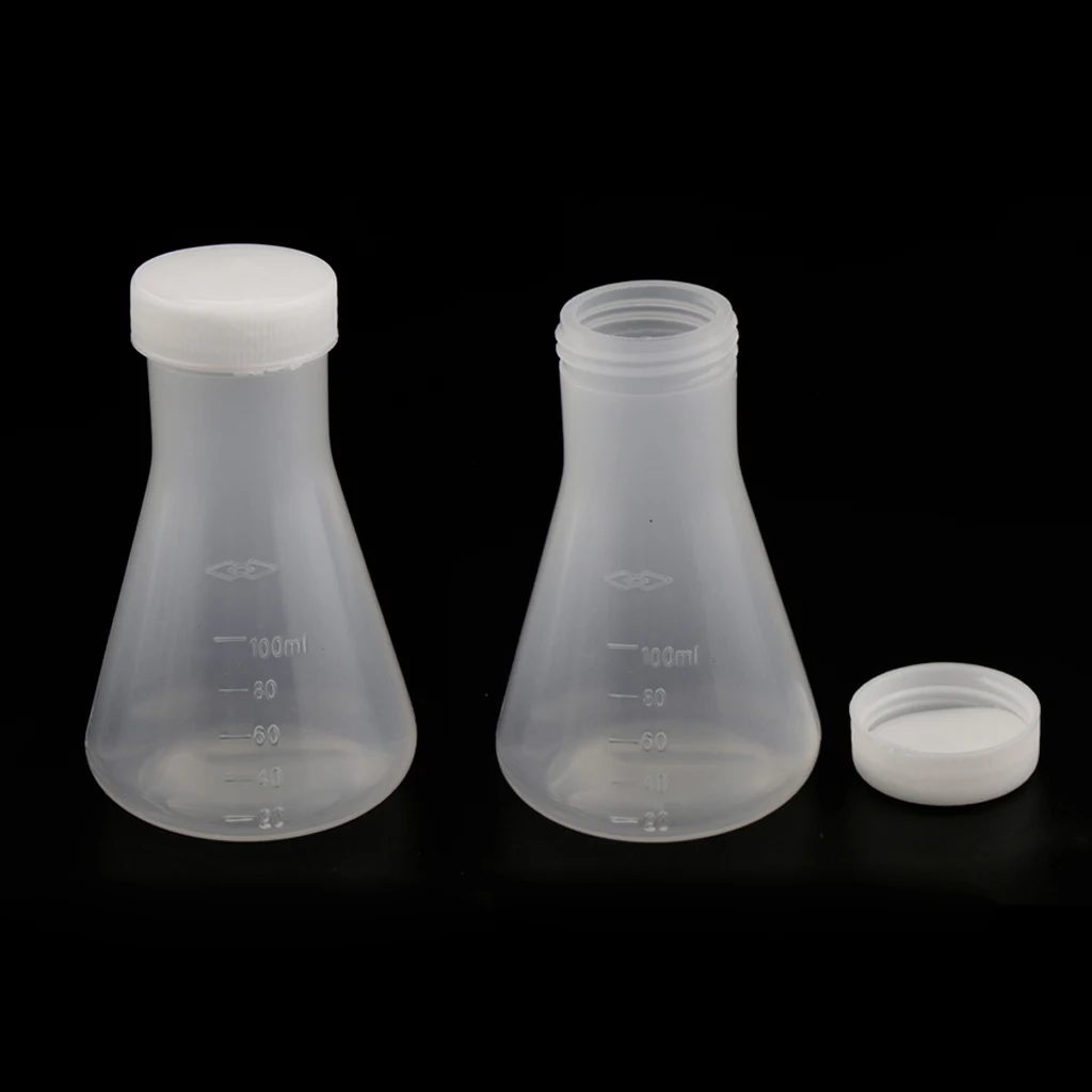 2 Pieces Premium Lab Plastic Conical Flask, Erlenmeyer Flask with Cap, Graduated, Stable 100ml 2 Pieces Premium Lab Plastic Conical Flask, Erlenmeyer Flask with Cap, Graduated, Stable 100ml