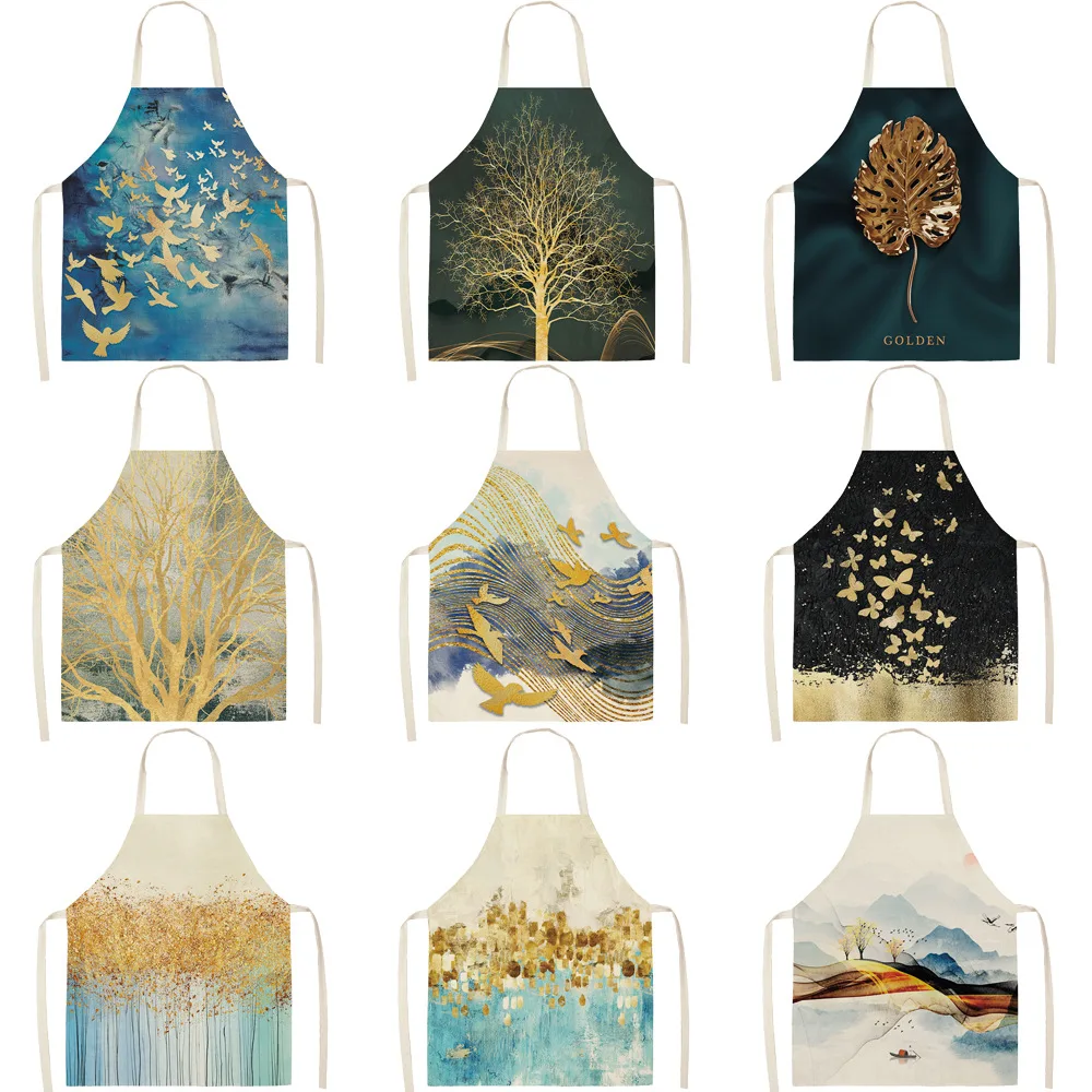 Multifunction Kitchen Apron Women Creative landscape Cotton Linen Sleeveless women Chef Cooking Aprons Kitchen 68*55cm 0063