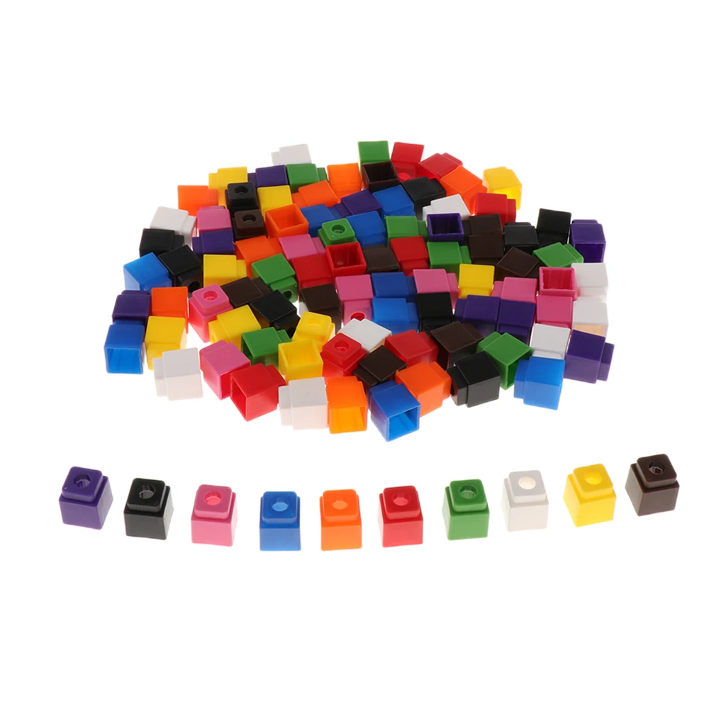 Children Montessori Math Materials Decimal Group Cube Blocks with Connecting Linking Blocks (221Pieces)