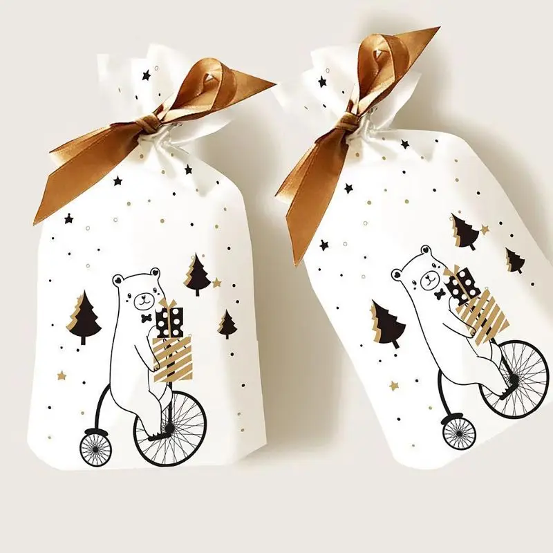 50PC Christmas Cartoon Rope Bag Goody Bag Wedding Party Candy Bag Gift Bag Y1AB