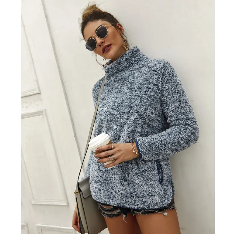 

Winter Turtleneck Sweaters Women Solid Casual Long Sleeve Winter Pullover Sweater Ladies 2019 Fur Sweaters Tops Blue Green Brown