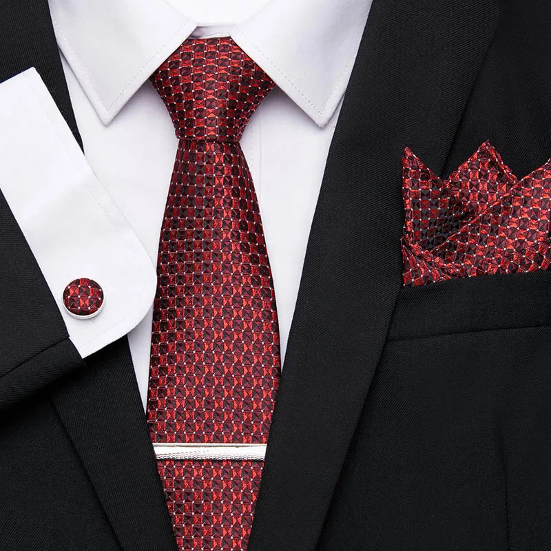 Жаккардовый тканый Свадебный галстук Hanky запонки набор зажимов для галстука на шею галстук мужской галстук шелк 7,5 см для мужчин деловые вечерние 12601 - Цвет: SZ83
