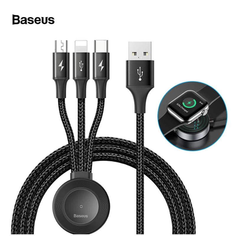 

Baseus USB C Cable for iphone Watch Wireless Charging for Samsung Xiaomi Fast Charger 3.5A 4 in 1 Micro USB Type C Cable