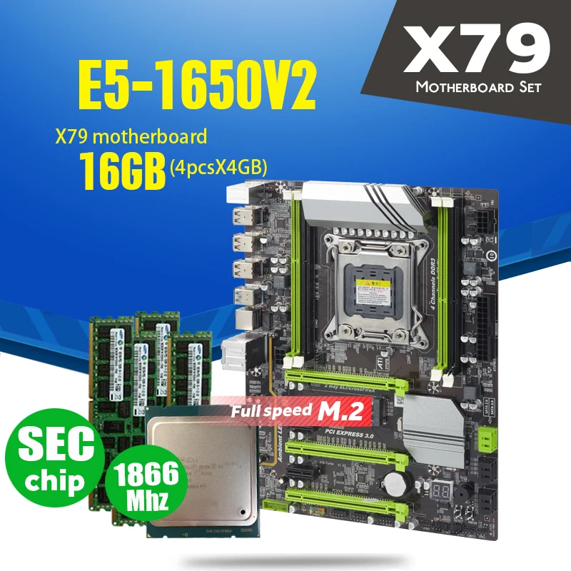 Материнская плата X79 Turbo LGA2011 ATX Combos E5 1650 V2 4 шт. x ГБ = 16 Гб 1866 МГц PC3 14900R PCI E NVME M.2 SSD USB3.0