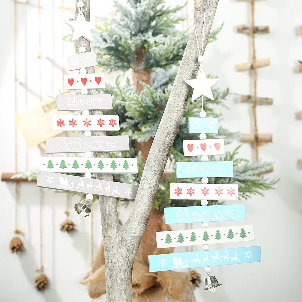 Деревянные Подвески-колокольчики из бисера, украшение в форме рождественской елки, деревянные подвесные украшения, украшение в деревенском стиле, Рождественский Декор для дома