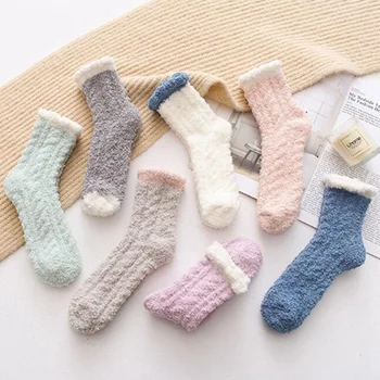 

2020 Autumn Winter Japanese Coral Velvet Fuzzy Socks Women Warm Thickened Kawaii Pink Socks For Ladies Home Floor Socks