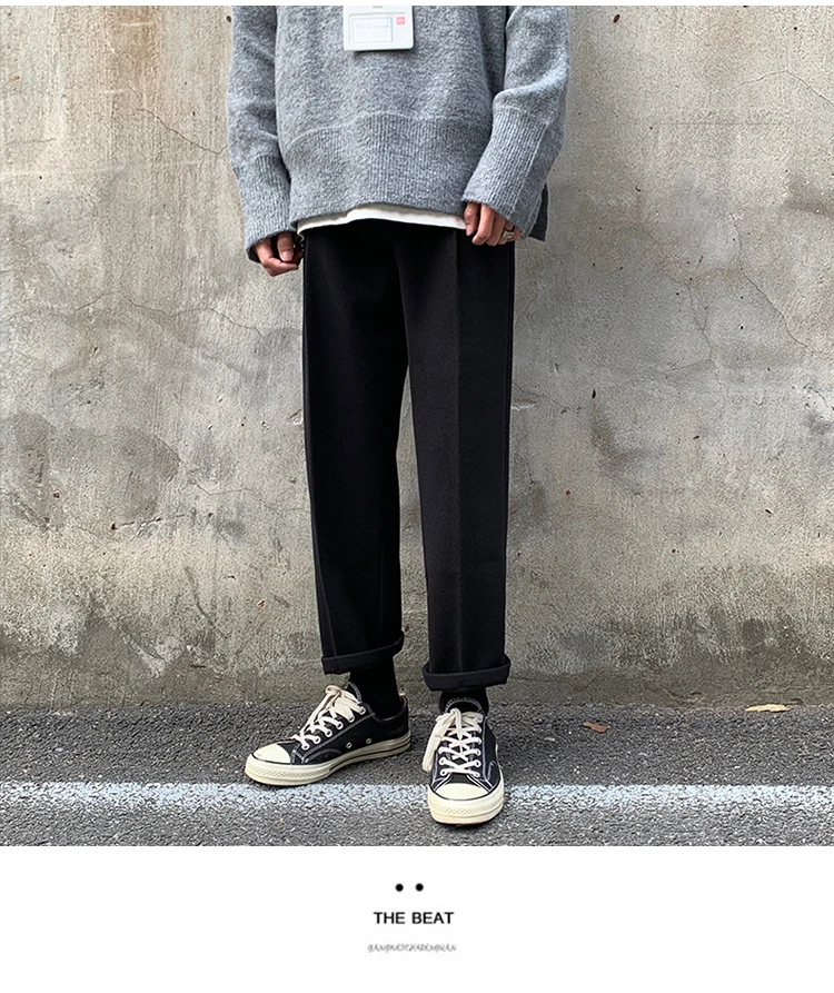 Autumn And Winter Woolen Pants Men's Fashion Solid Color Straight Casual Pants Men Streetwear Wild Loose Dress Pants Male M-5XL